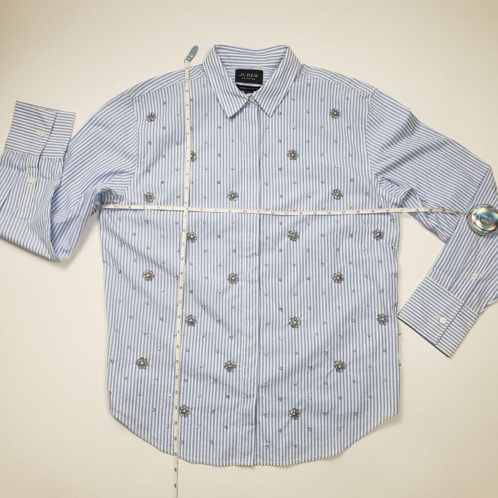 J.Crew Collection Garçon Embellished Shirt in Blue Pinstripe Women's - Pick Size - Picture 3 of 16